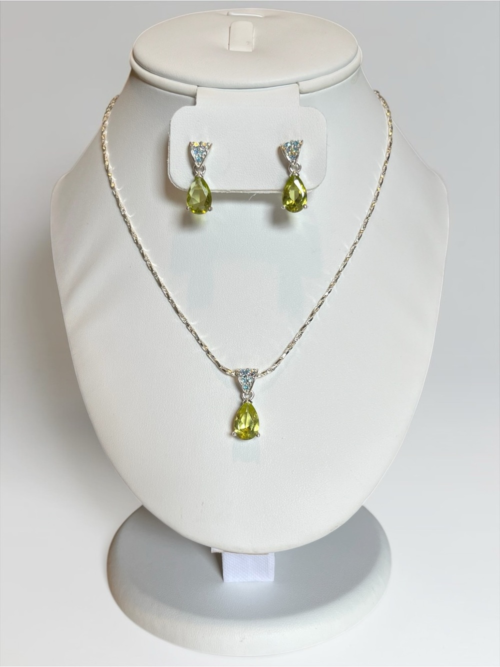 Vintage Avon Aurora Borealis Paved Pear Drop Set with Peridot Stones CC X